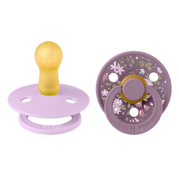 Set 2 suzete Colour Chamomile Lawn Latex, tetina rotunda, 6 luni+-Mauve/Violet Sky Bibs