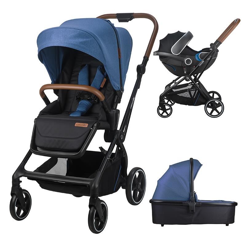 Carucior compact 2 in 1 Coccolle Saliara Navy, include scoica auto Idan Silver Fox Grey