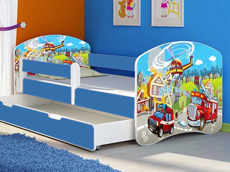 MyKids - Patut Tineret cu Sertar si Saltea Fire Station 160x80