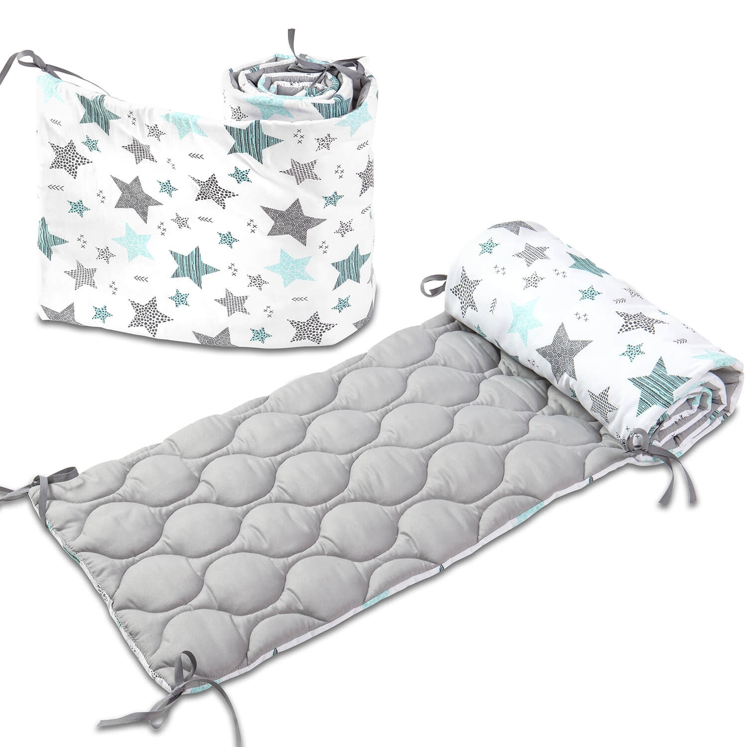 Set 2 aparatori matlasate patut 120x60 cm Kidizi All Mint Stars Deluxe, inaltime 35 cm