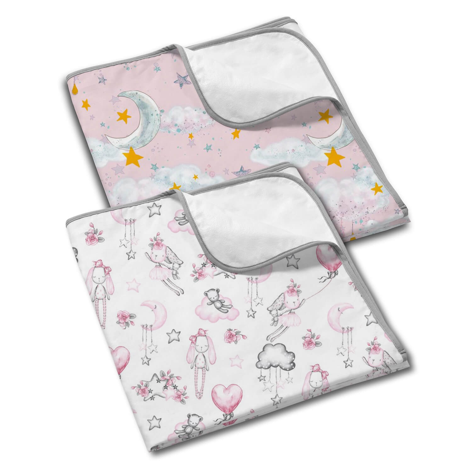 Set 2 aleze impermeabile refolosibile din bumbac 78x60 cm Kidizi Fairy Clouds