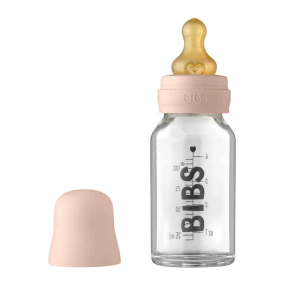 Set complet biberon Bibs din sticla anticolici, 110 ml, Blush