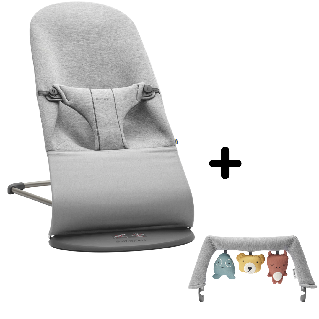 Balansoar BabyBjorn Bliss Light Grey 3D Jersey cu bara de jucarii