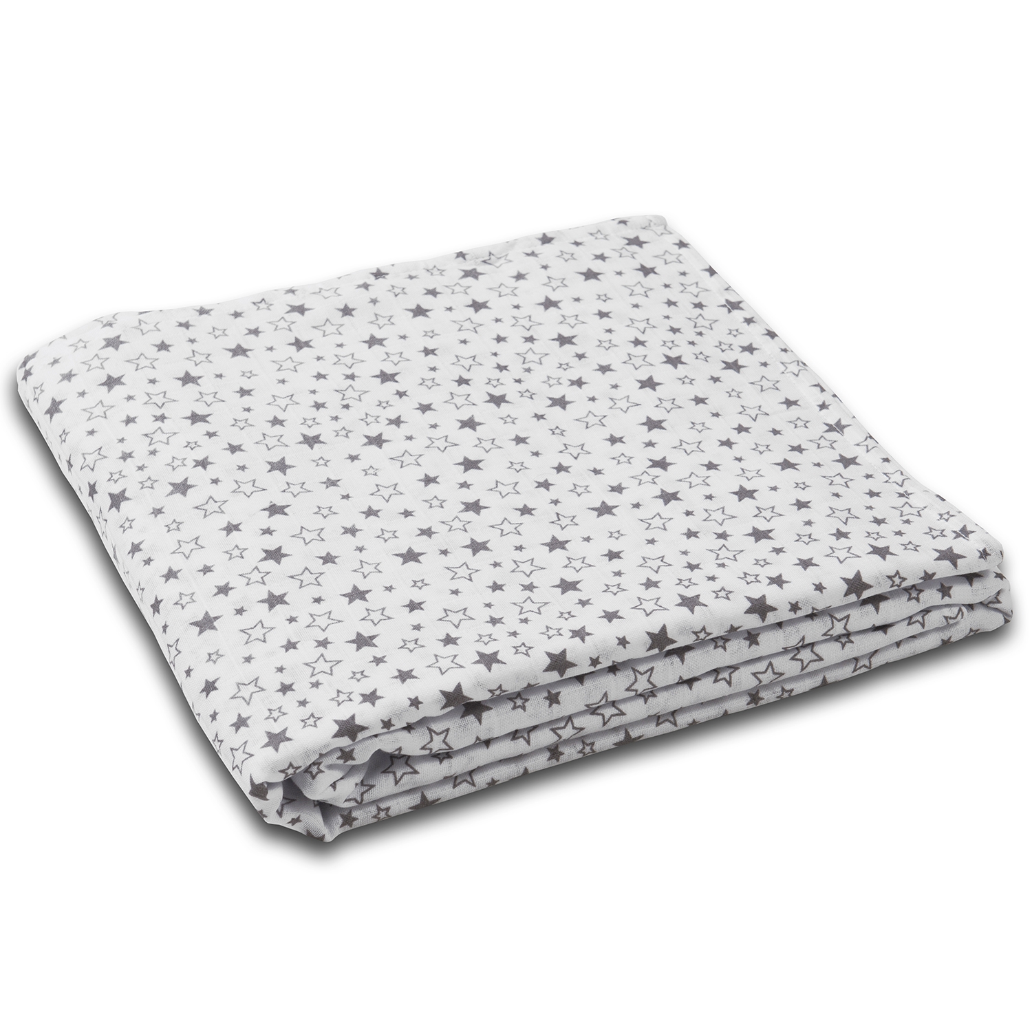 Muselina multifunctionala XXL 110x110 cm Kidizi Grey Stars, 100% bumbac