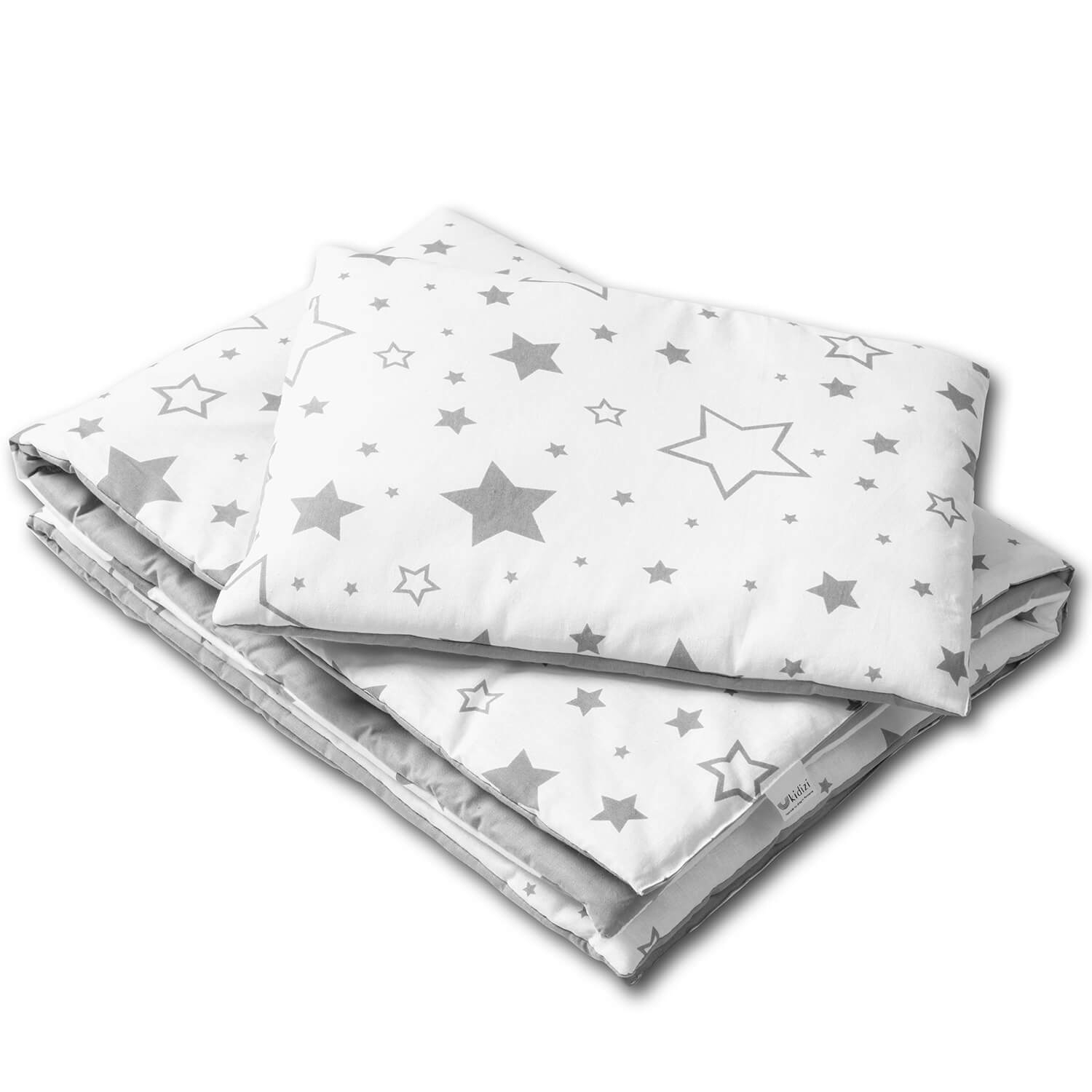 Lenjerie patut cosleeper 90x50 cm Kidizi Galaxy Grey, include cearceaf, perna si pilota