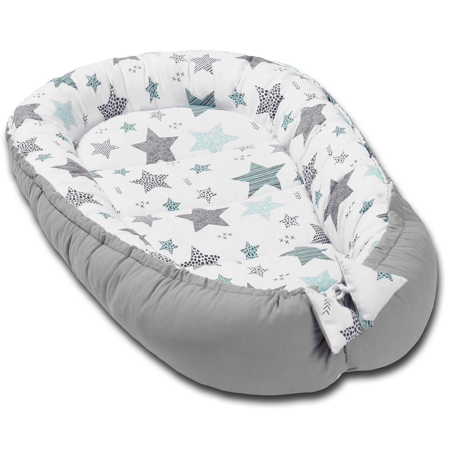 Cosulet bebelus pentru dormit Kidizi Baby Nest Cocoon 90x50 cm All Mint Stars