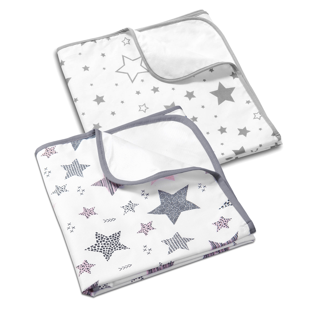 Set 2 aleze impermeabile refolosibile din bumbac 78x60 cm Kidizi All Pink Stars