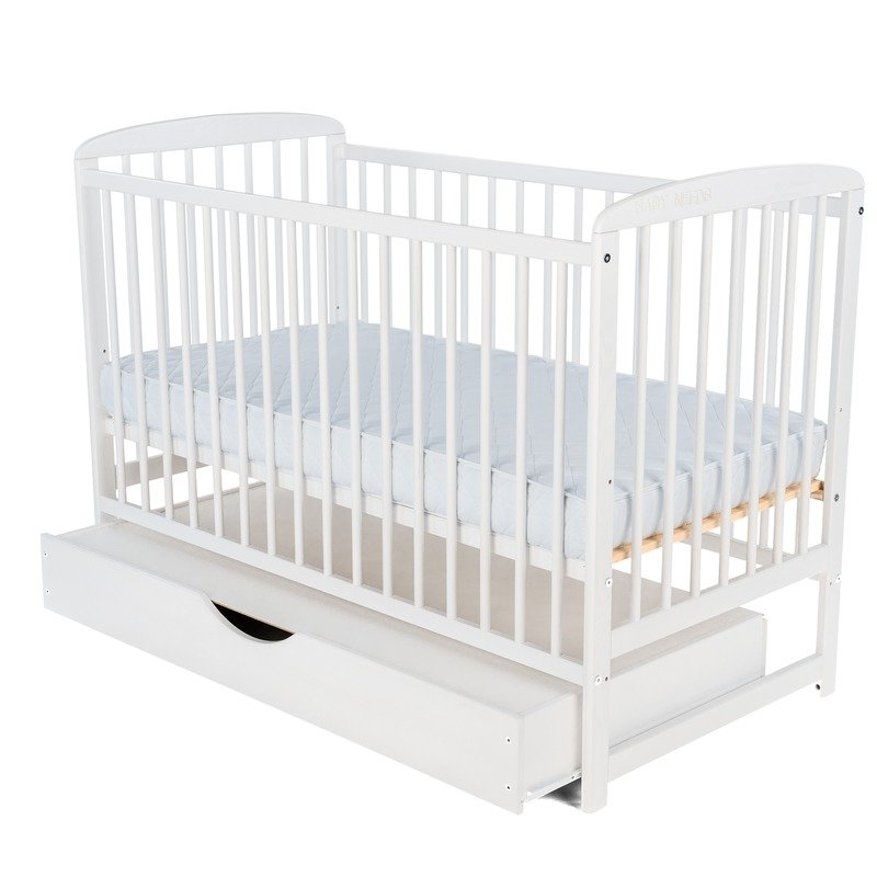 BabyNeeds - Patut din lemn Ola 120x60 cm cu sertar Alb