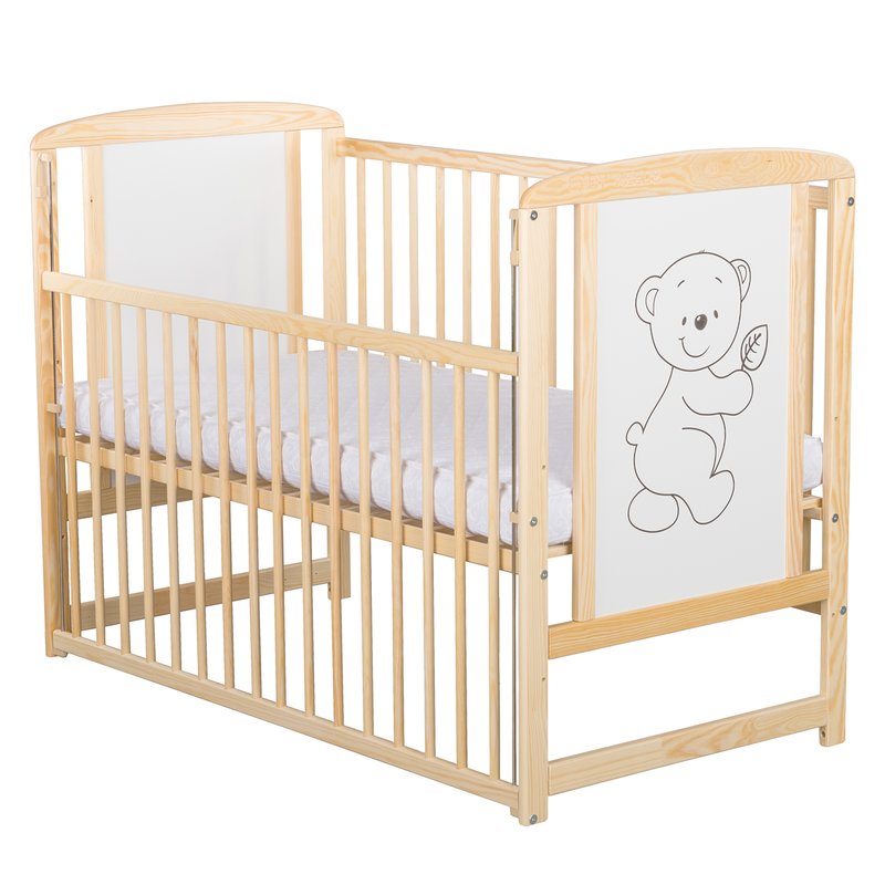 BabyNeeds - Patut din lemn Timmi 120x60 cm, cu laterala culisanta, Natur