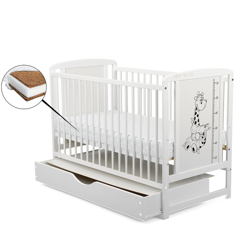 Babyneeds - Patut din lemn Timmi Girafa 120x60 cm cu sertar+saltea 10cm