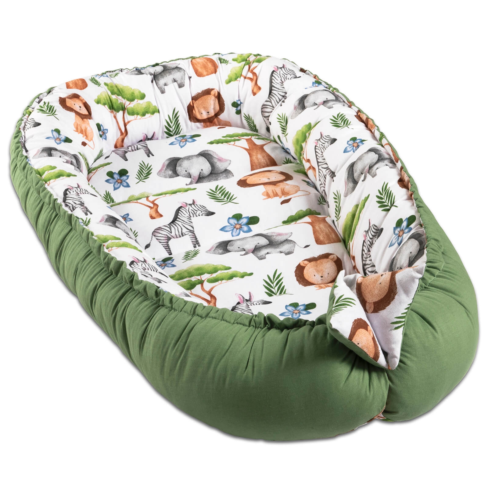 Cosulet bebelus pentru dormit Kidizi Baby Nest Cocoon 90x50 cm Safari