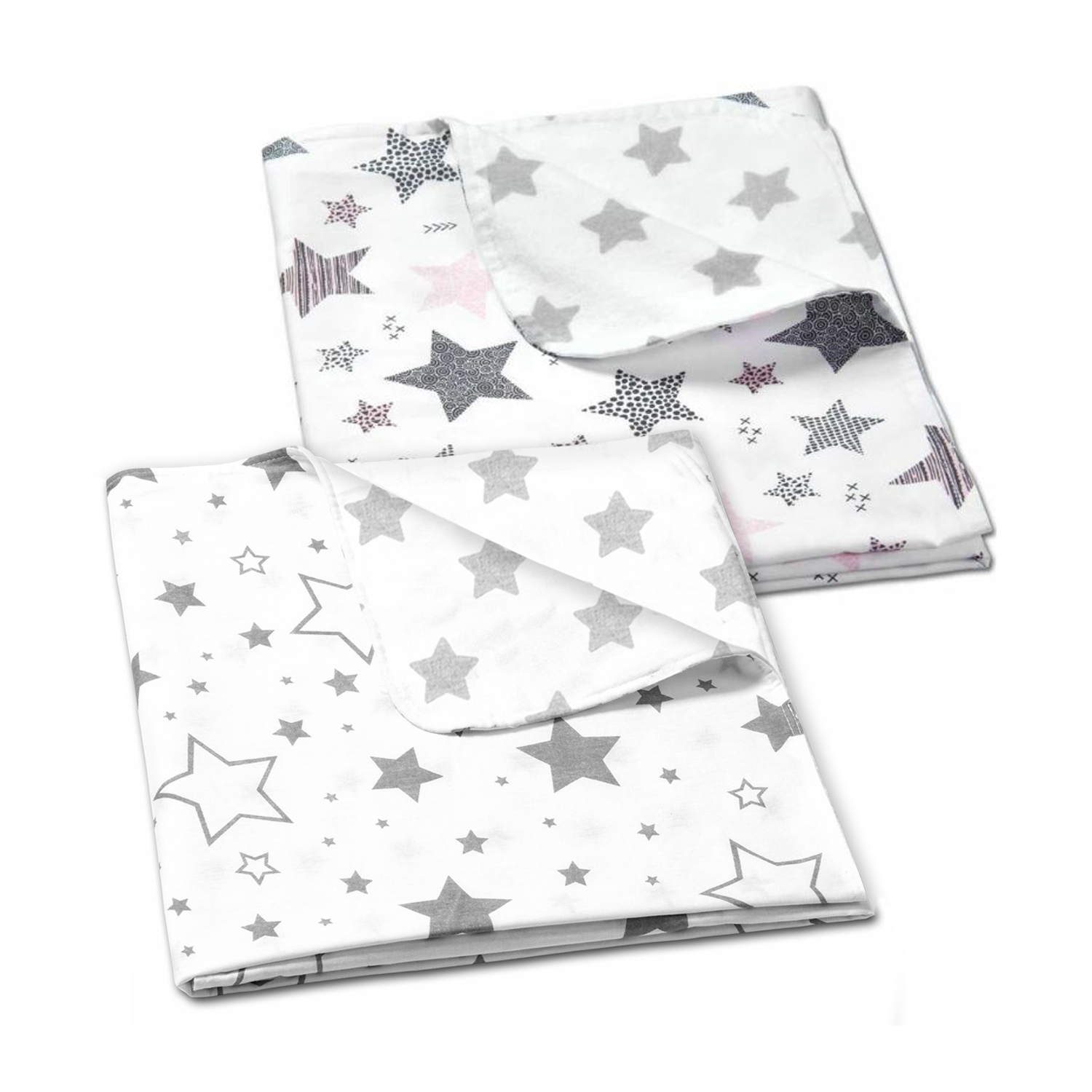 Set 2 paturici duble din bumbac si flanel 100x75 cm Kidizi Pink Stars