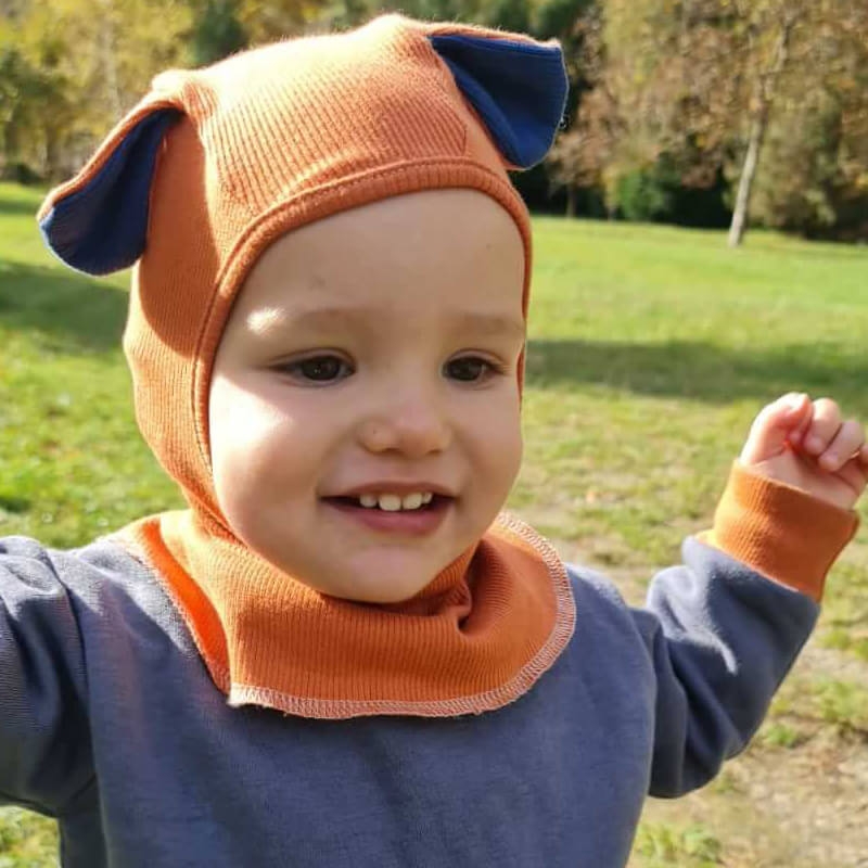 Cagula bebelusi reglabila cu urechiuse din bumbac certificat, Kidizi Puppy orange 0-6 luni