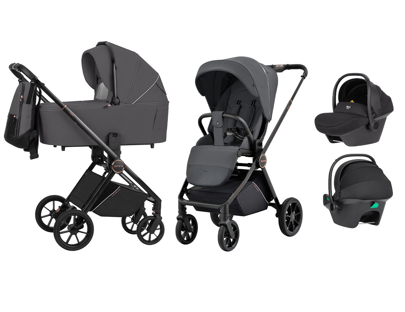 Carucior compact premium 3 in 1 I-Size, recomandat de la 40 pana la 87 cm, Sonic Grey Carrello ULTRA