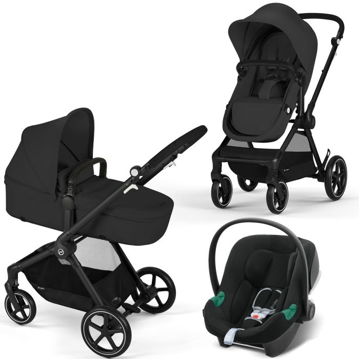 Carucior 3 in 1 Cybex Eos Lux Moon Black cadru Negru, transformabil in landou, include scoica Aton B2 i-Size