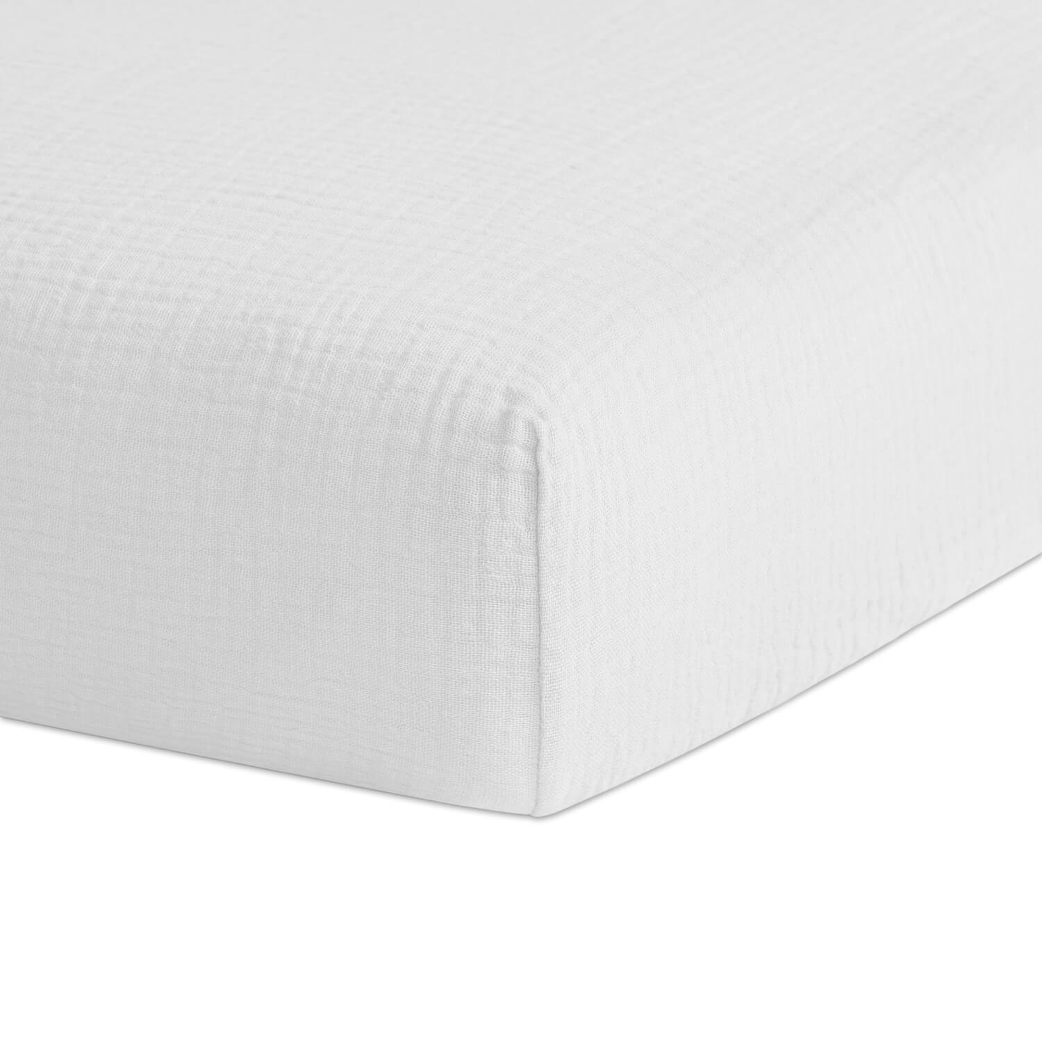 Cearceaf din muselina bumbac 100% cu elastic roata 120x60 cm Kidizi White