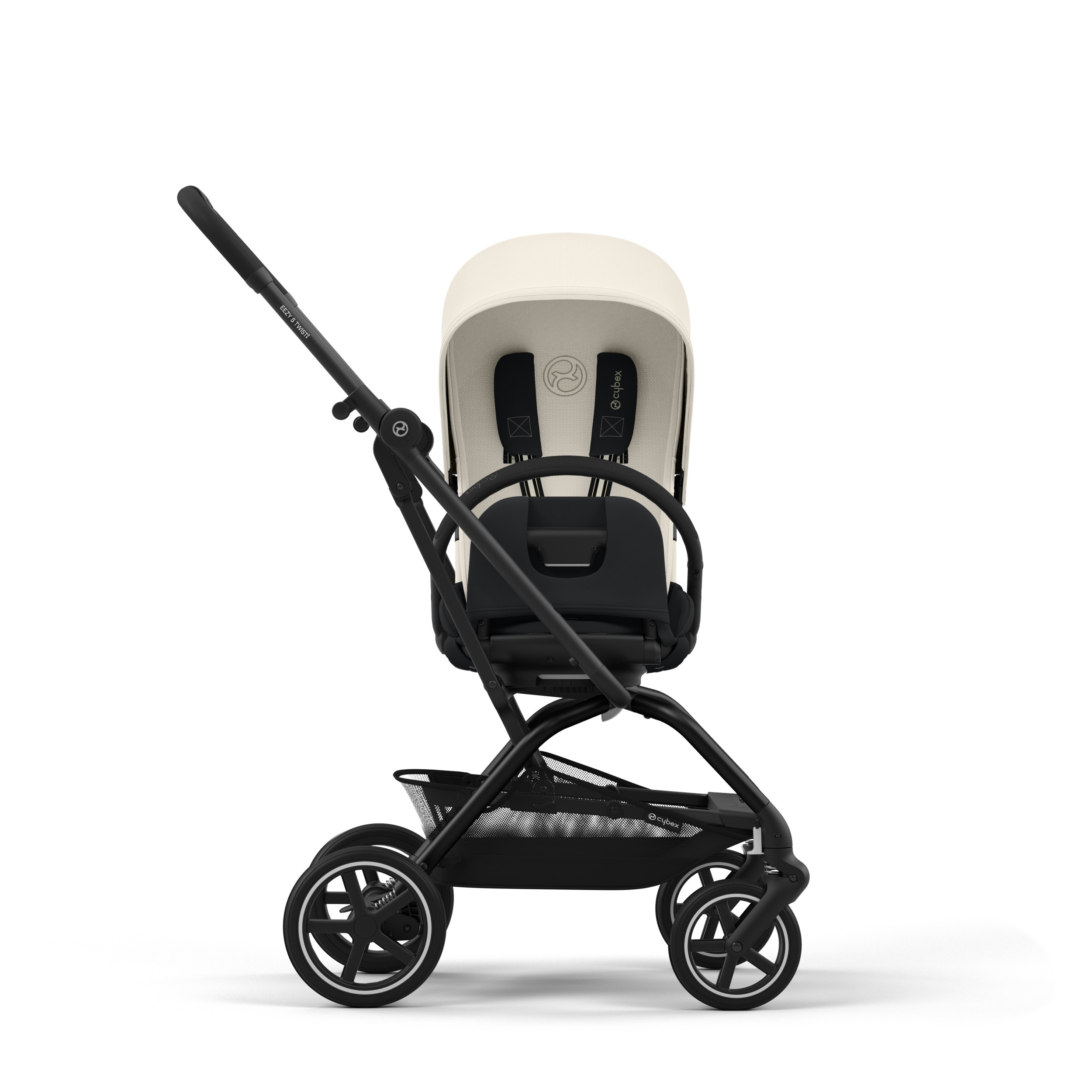 Carucior rotativ 360 pentru nou nascut Cybex Eezy S Twist+2 Canvas White, cadru negru, recomandat pana la 22kg