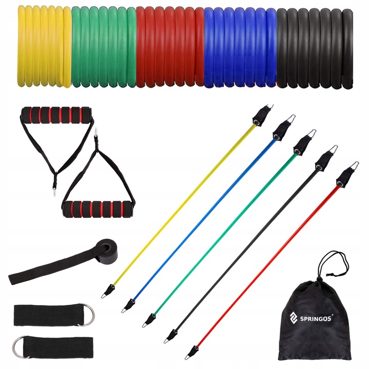 Benzi elastice fitness Springos, set 11 componente, intensitati diferite