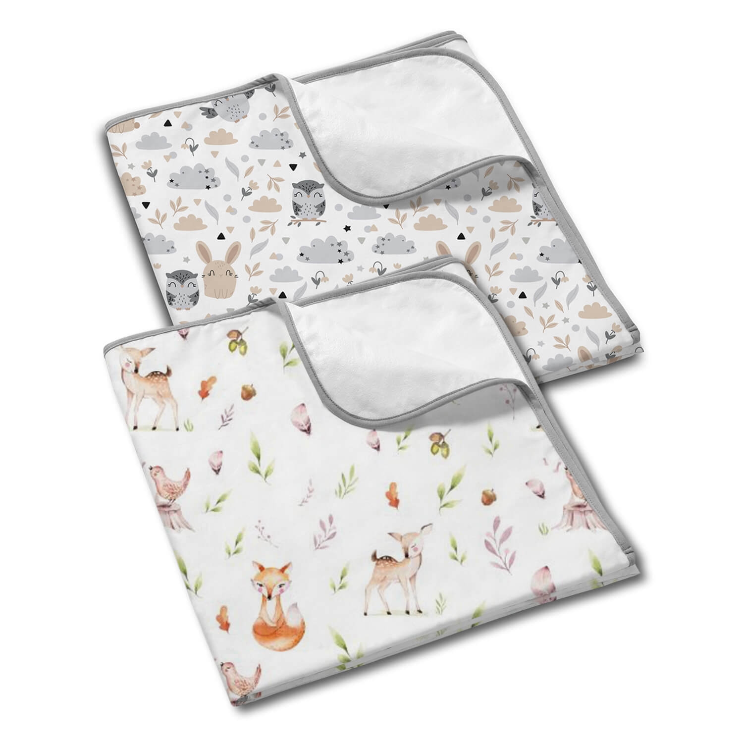 Set 2 aleze impermeabile refolosibile din bumbac 78x60 cm Kidizi Forest Friends Joy