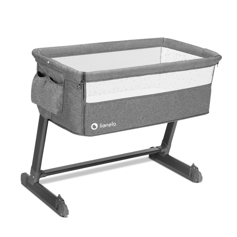 Patut co-sleeper Lionelo Theo 2 in 1, Cu setare unghiulara, Reglabil in 5 pozitii pe inaltime, Conform cu standardele europeane de securitate EN1130 si EN16890, Grey Stone