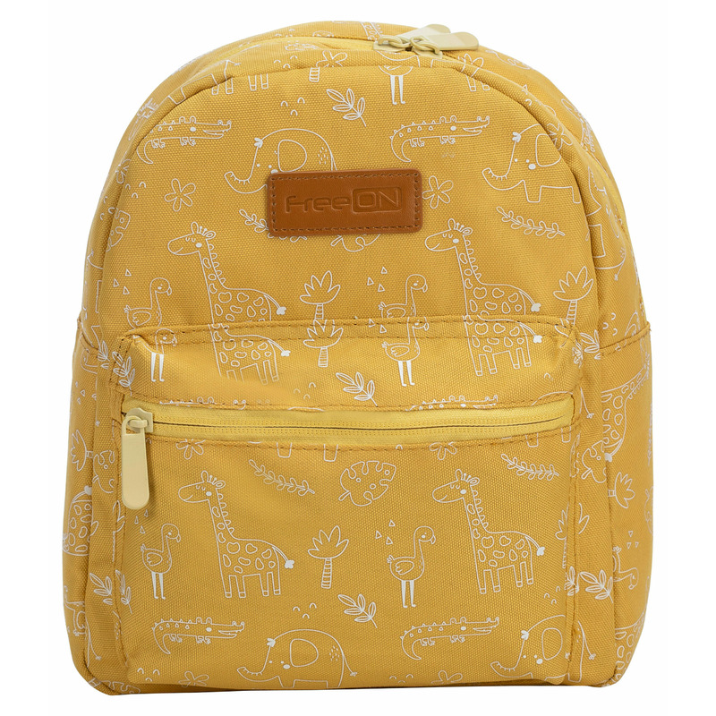 Rucsac pentru copii, FreeON, Small animals, Cu doua compartimente, Cu bretele reglabile, Dimensiune 21 x 9 x 27 cm, Yellow