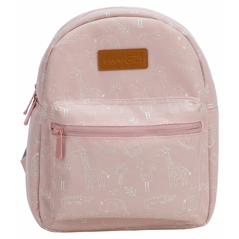 Rucsac pentru copii, FreeON, Small animals, Cu doua compartimente, Cu bretele reglabile, Deminsiune 21 x 9 x 27 cm, Dusty Pink