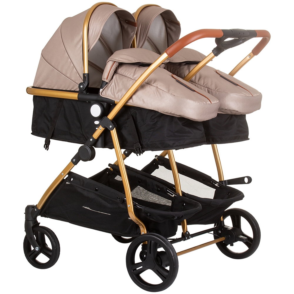 Carucior gemeni 2 in 1 Chipolino Duo Smart golden beige, cu sezuturi transformabile in landou