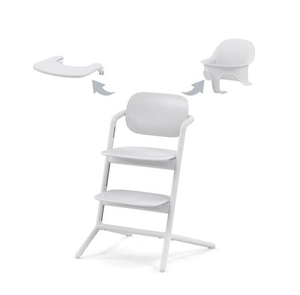 Scaun de masa pentru copii Cybex Gold Lemo 3 in 1 All White, include scaun inalt, tavita si sezut cu opritor