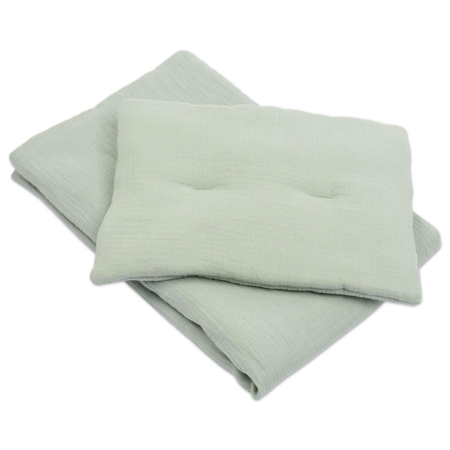 Lenjerie patut cosleeper din muselina dubla 90x50 cm Kidizi mint, include cearceaf, perna si pilota