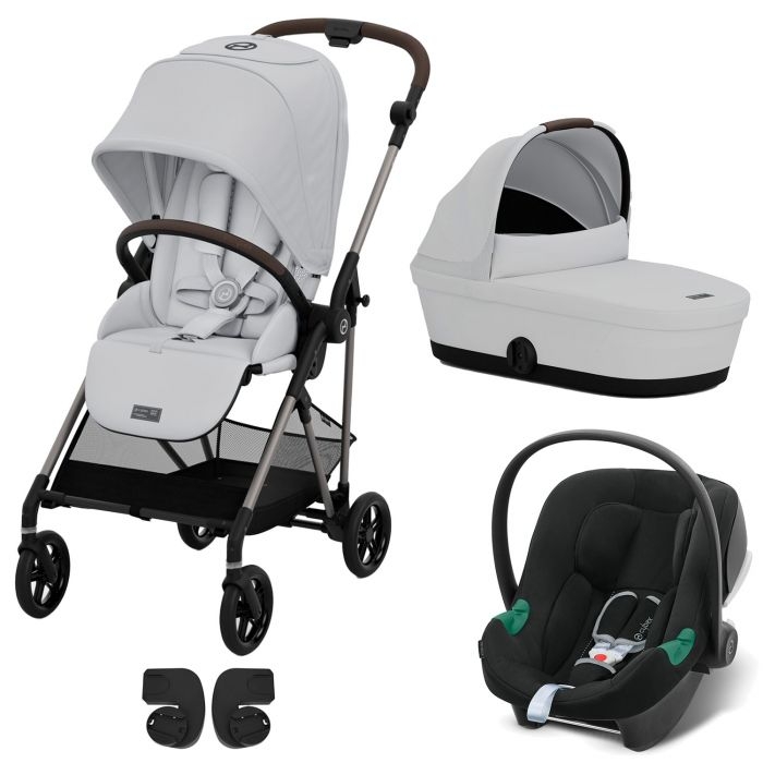 Carucior reversibil 3 in 1 Cybex Melio Fog Grey, landou inclus si scoica auto i-Size Aton S2