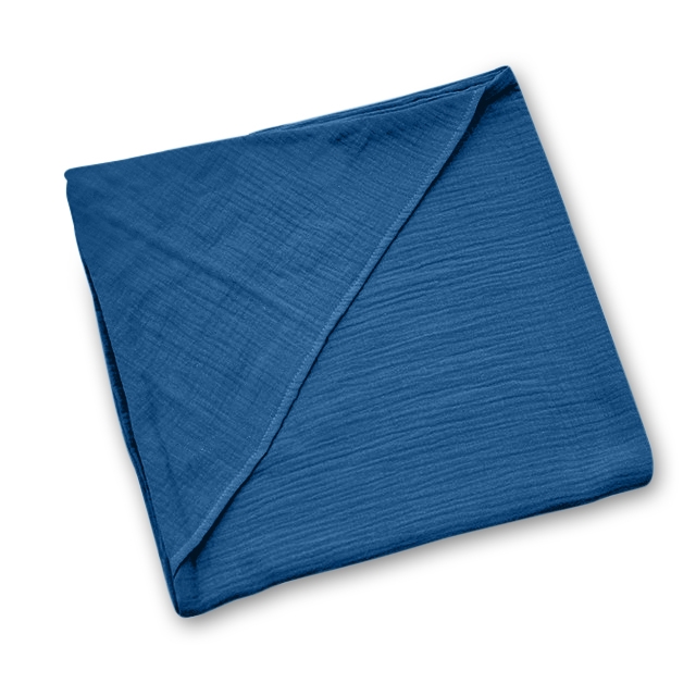 Prosop bebe cu gluga din muselina dubla hidrofila extra absorbanta 80x80 cm Kidizi Dark Blue