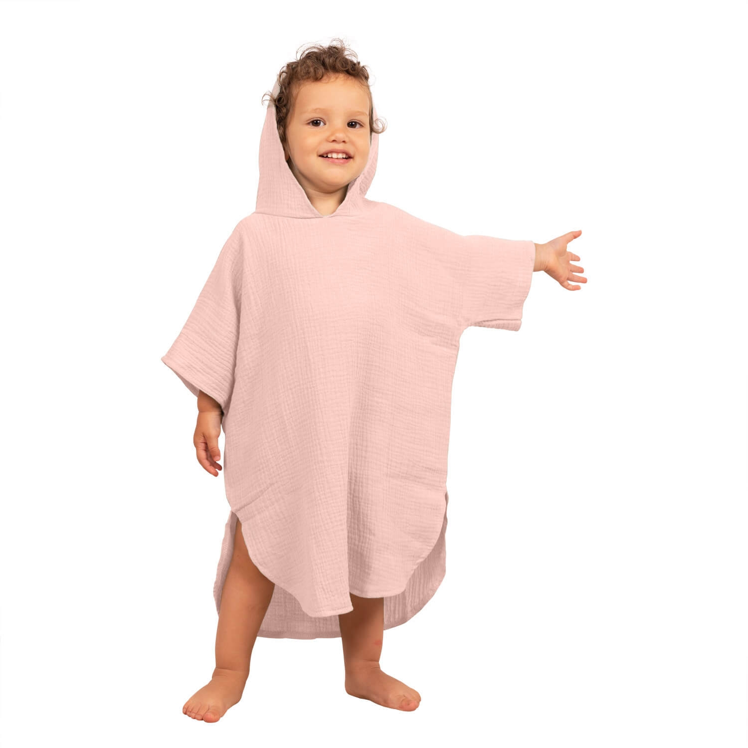 Prosop plaja - Poncho copii din muselina absorbanta Kidizi Light Pink 3-6 ani