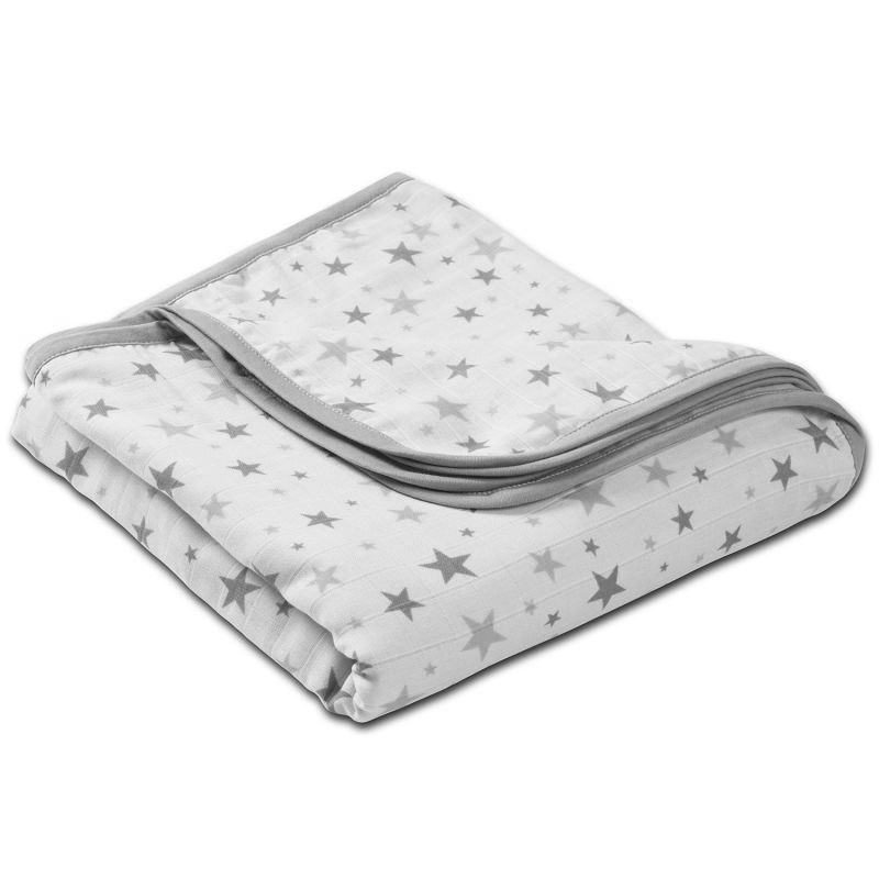 Paturica dubla de muselina XXL 110x110 cm Kidizi Grey Stars, 100% bumbac