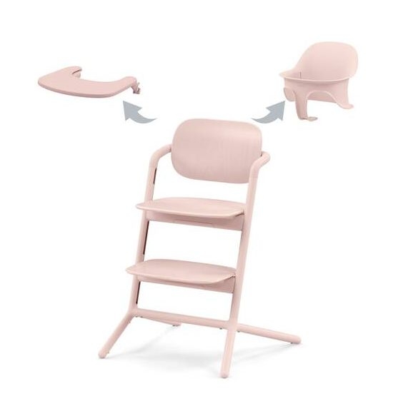 Scaun de masa pentru copii Cybex Gold Lemo 3 in 1 Pearl Pink, include scaun inalt, tavita si sezut cu opritor