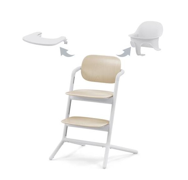 Scaun de masa pentru copii Cybex Gold Lemo 3 in 1 Sand White, include scaun inalt, tavita si sezut cu opritor