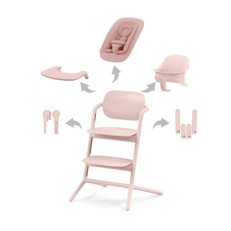 Scaun de masa pentru copii Cybex Gold Lemo 4 in 1 Pearl Pink, include scaun inalt, hamac bouncer, tavita si sezut cu opritor