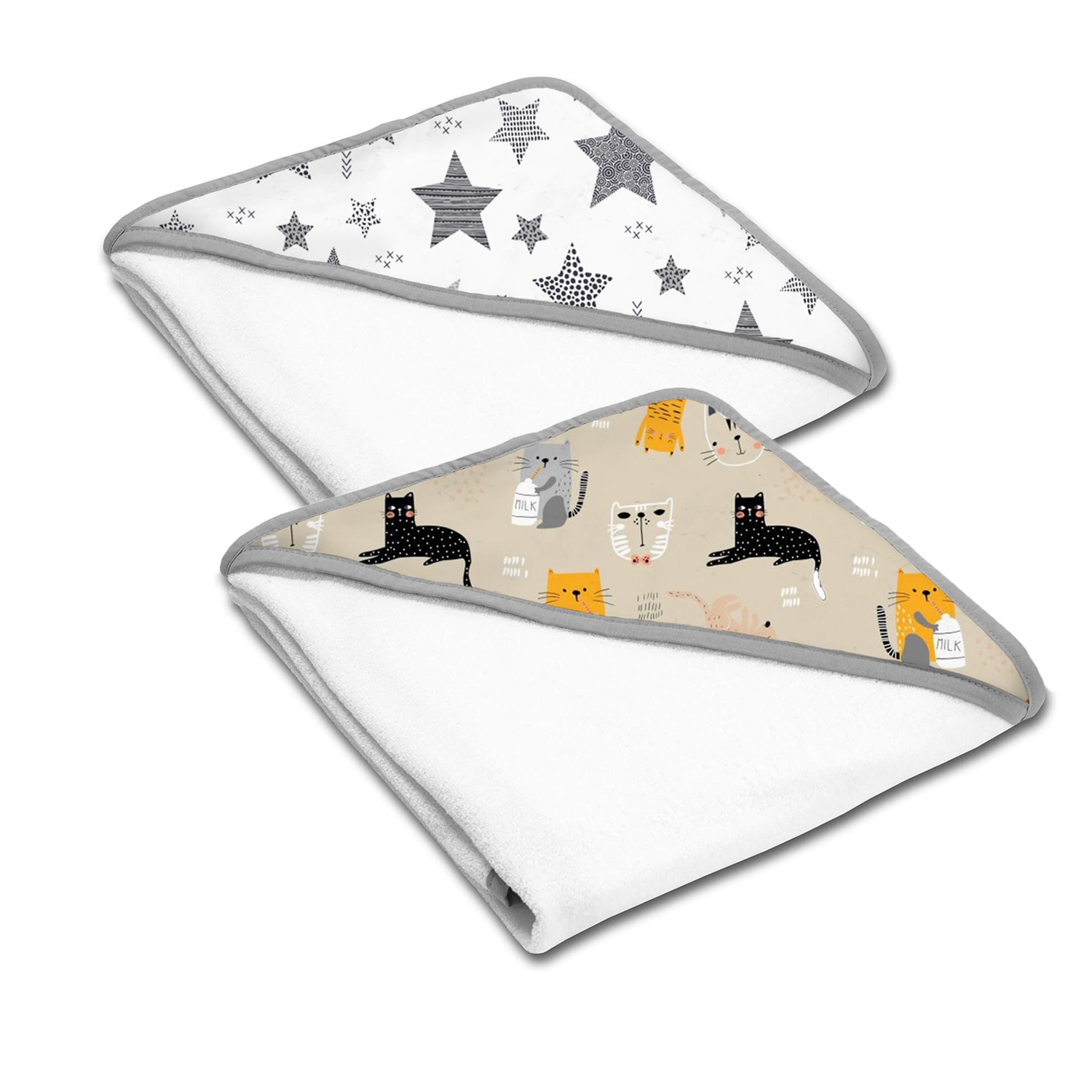 Set doua prosoape din bumbac cu gluga 90x90 cm Kidizi Kitten Love Stars