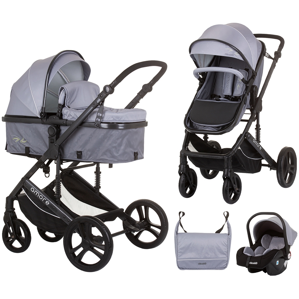 Carucior 3 in 1 Chipolino Amore ash grey, cu sezut transformabil in landou si cu scaun auto